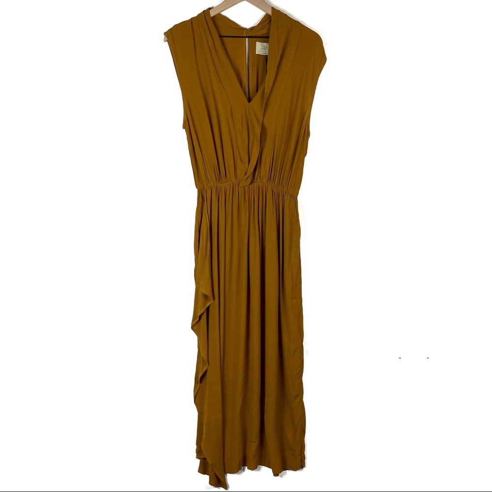 Tina + Jo  Drape Crossover Maxi Dress Tumeric